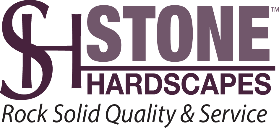 Stone Hardscapes logo with tagline "Rock Solid Quality & Service" in purple and gray text.